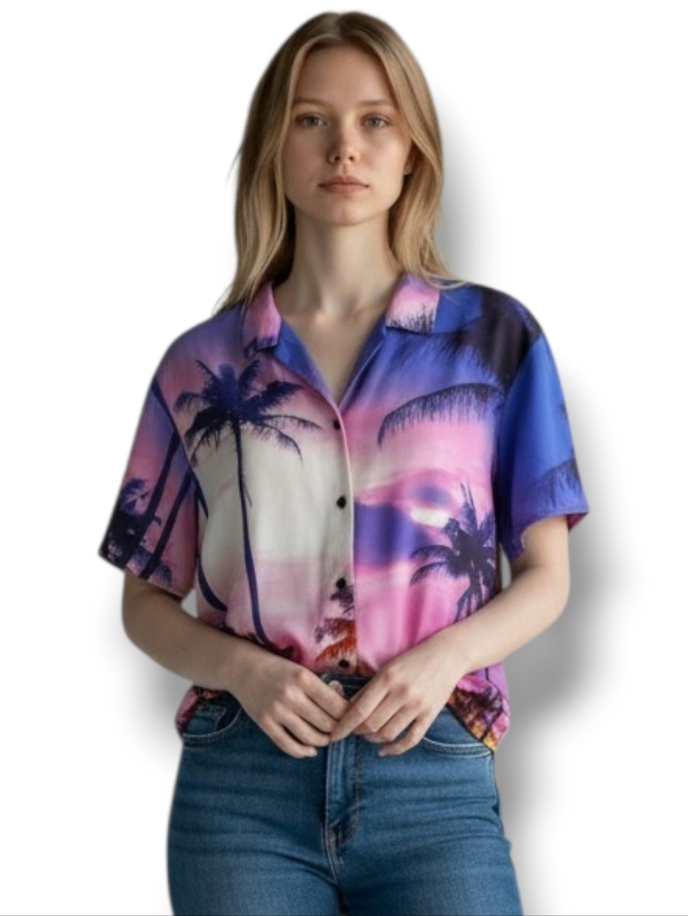 Wild Fable Unisex Tropical Sunset Camp Shirt Short Sleeve Button-Down Rayon New